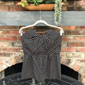 Anthropologie black polka dot strapless blouse
